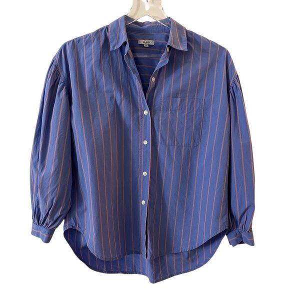 Rails Blue Button Down Puff Sleeve Janae in Lima Stripe Sz XS - Picture 6 of 16